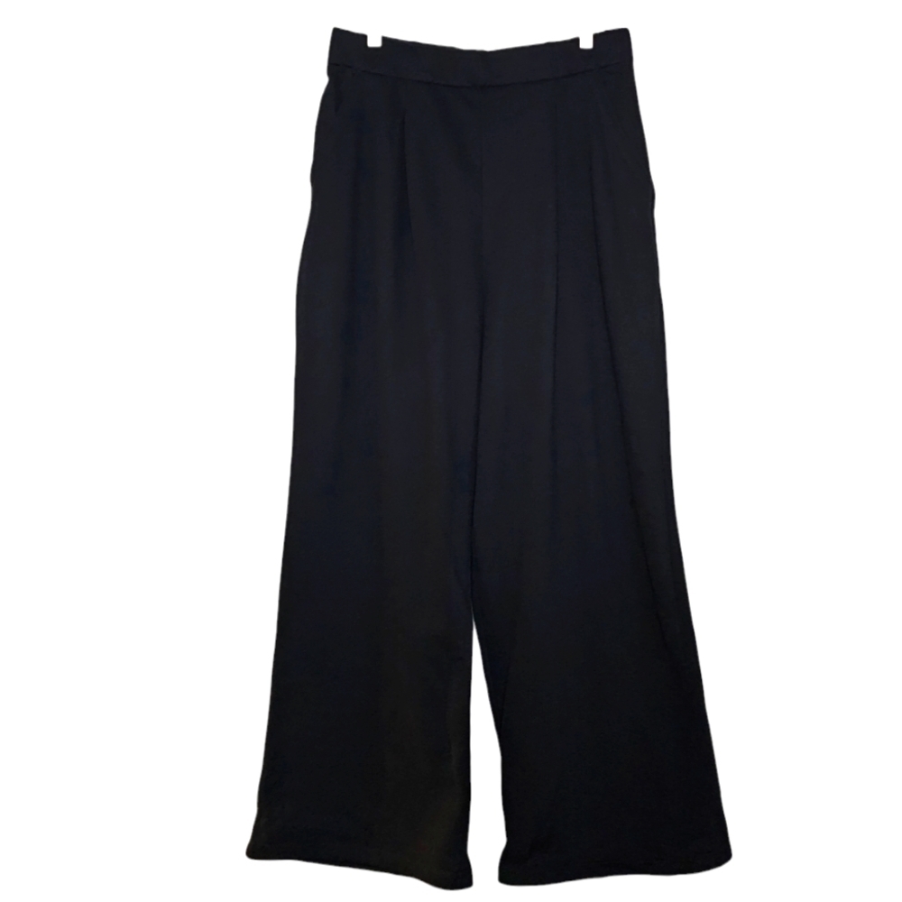 Heavyweight Black Cotton Blend Wide-leg Pleated Pants Pockets sz Large 36 waist